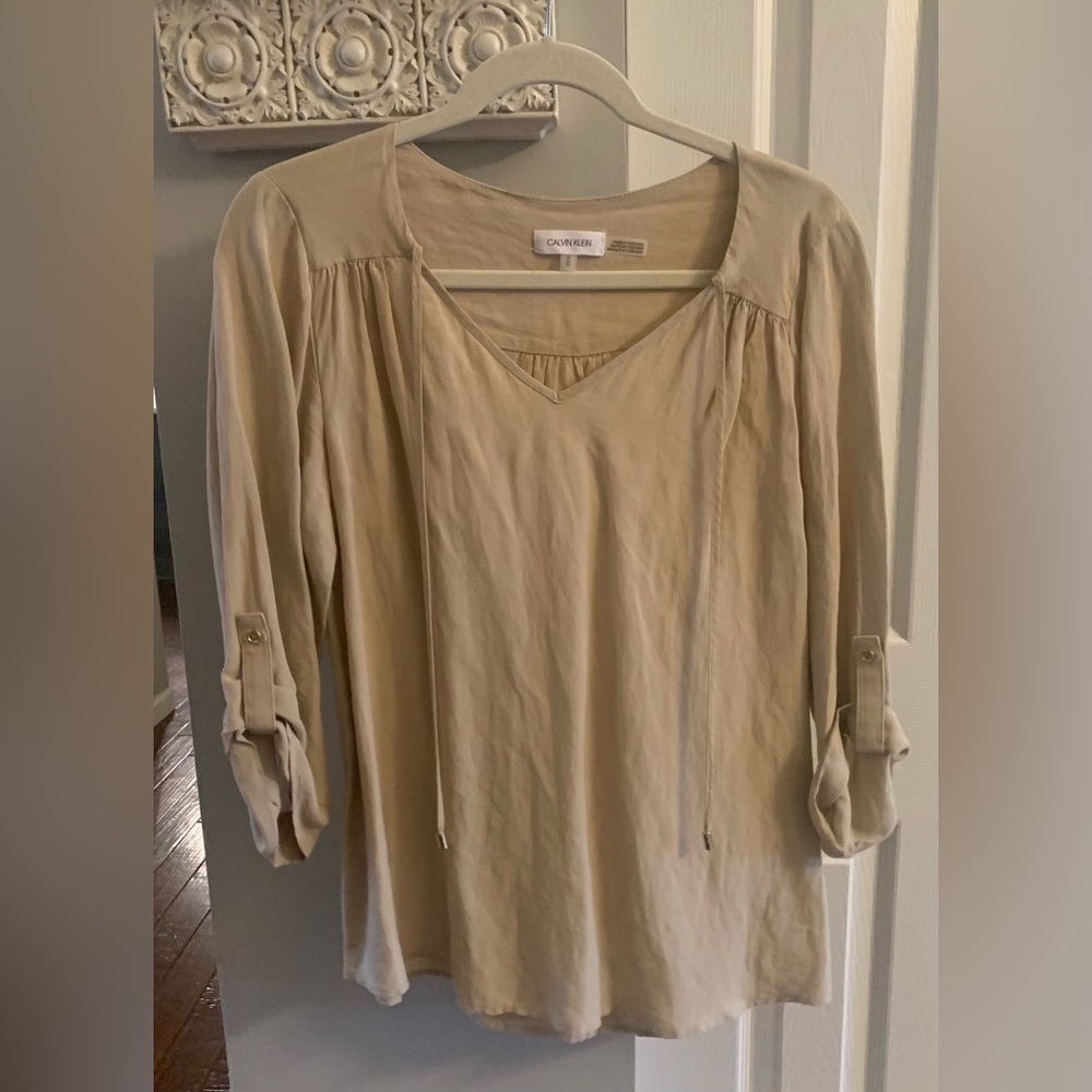 Calvin Klein Women's Beige Linen Blend  Blouse - Medium